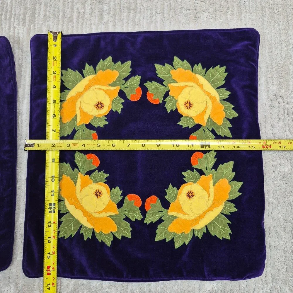 Vintage Applique Embroidered Throw Pillow Covers Deep Purple  Set of 2